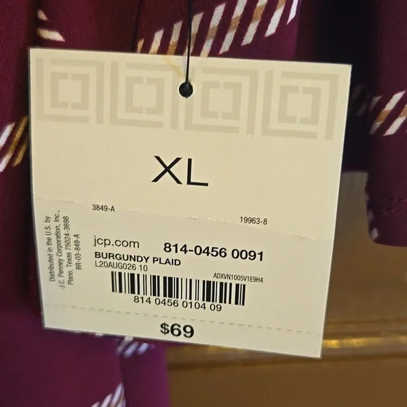 Liz Claiborne-Burgundy squared print dress pollover Sz XL NWT. - Picture 3 of 10